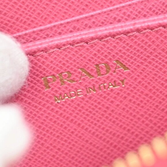 PRADA Logo Saffiano Compact Zipper Around Coin Wallet Leather Pink GHW 38KA657 - Picture 13 of 16